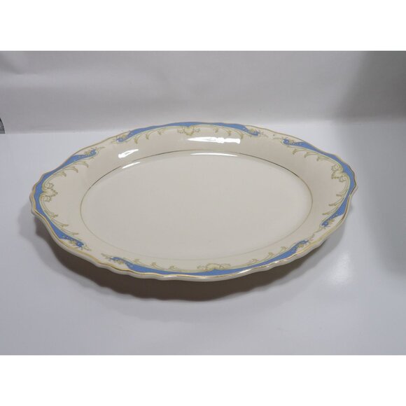 Syracuse Carvel Oval Serving Platter Federal Shape Blue Gold Trim Vintage - Picture 1 of 10